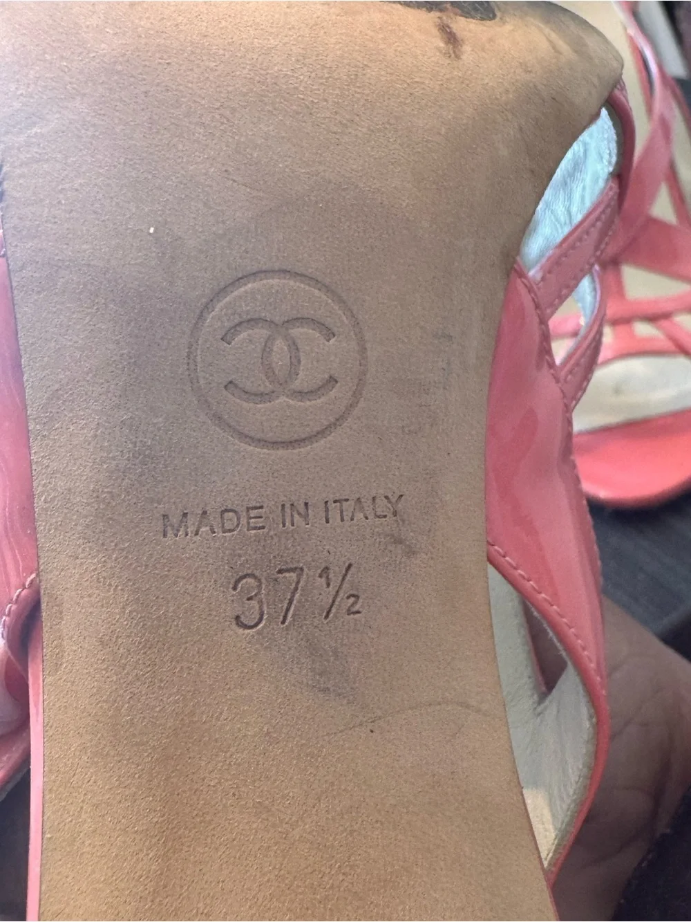 Chanel Women's Coral/Pink Patten Leather Strappy High-Heel Sandals